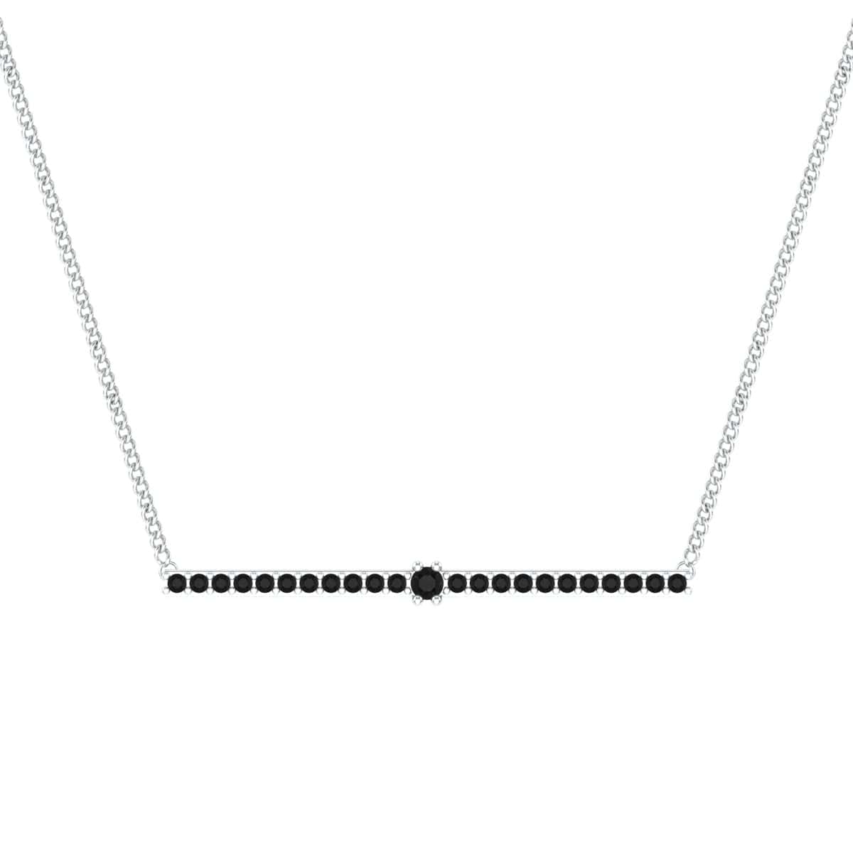 Line Pendant with black gemstones on a silver chain.