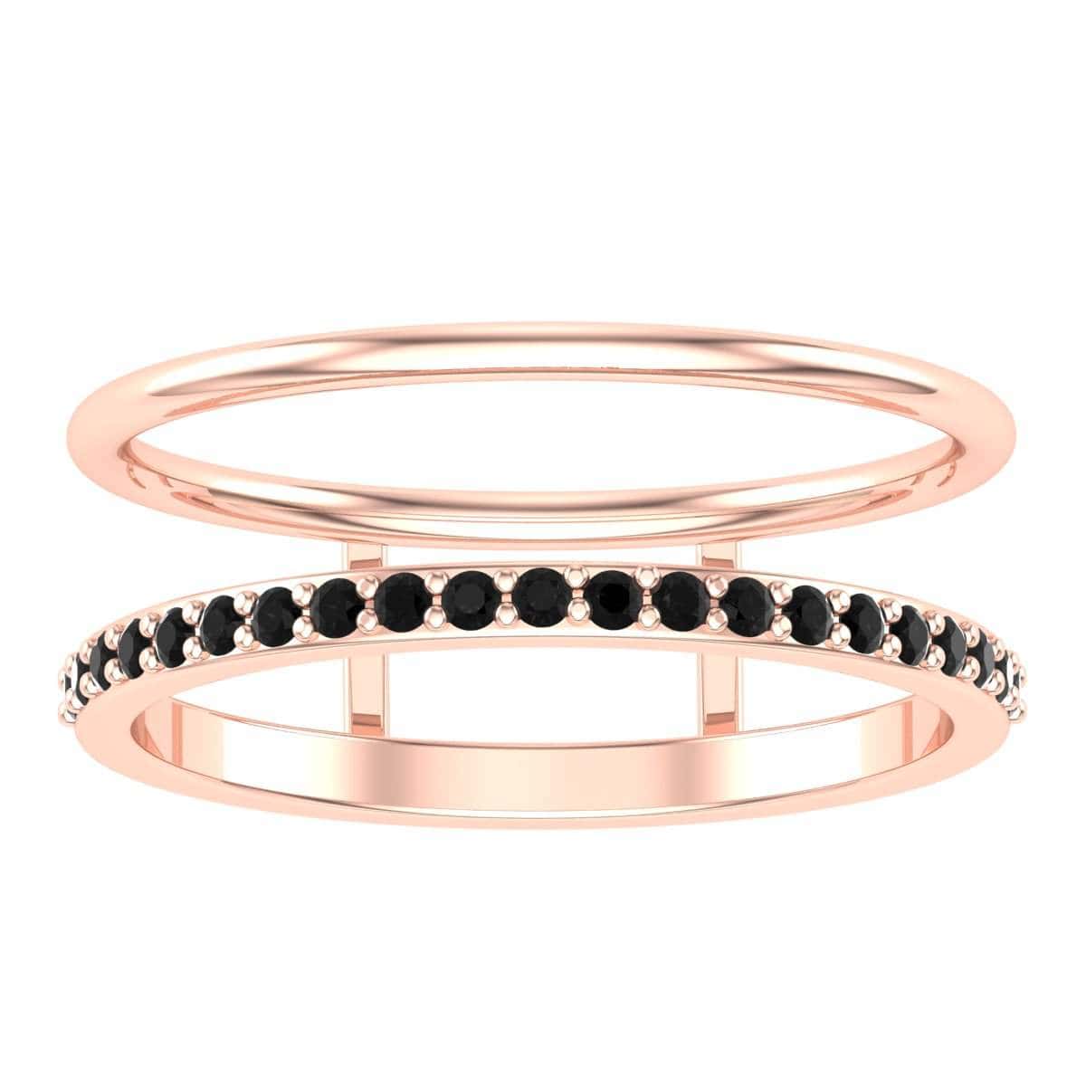 Elegant Curve Layer Ring with black stone accents and rose gold bands.
