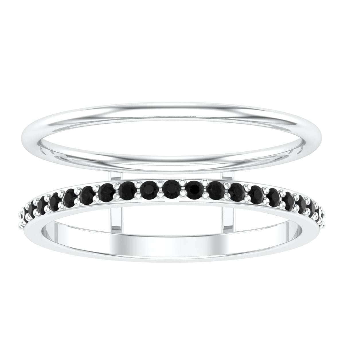 Elegant Curve Layer Ring with dual bands and black stones.