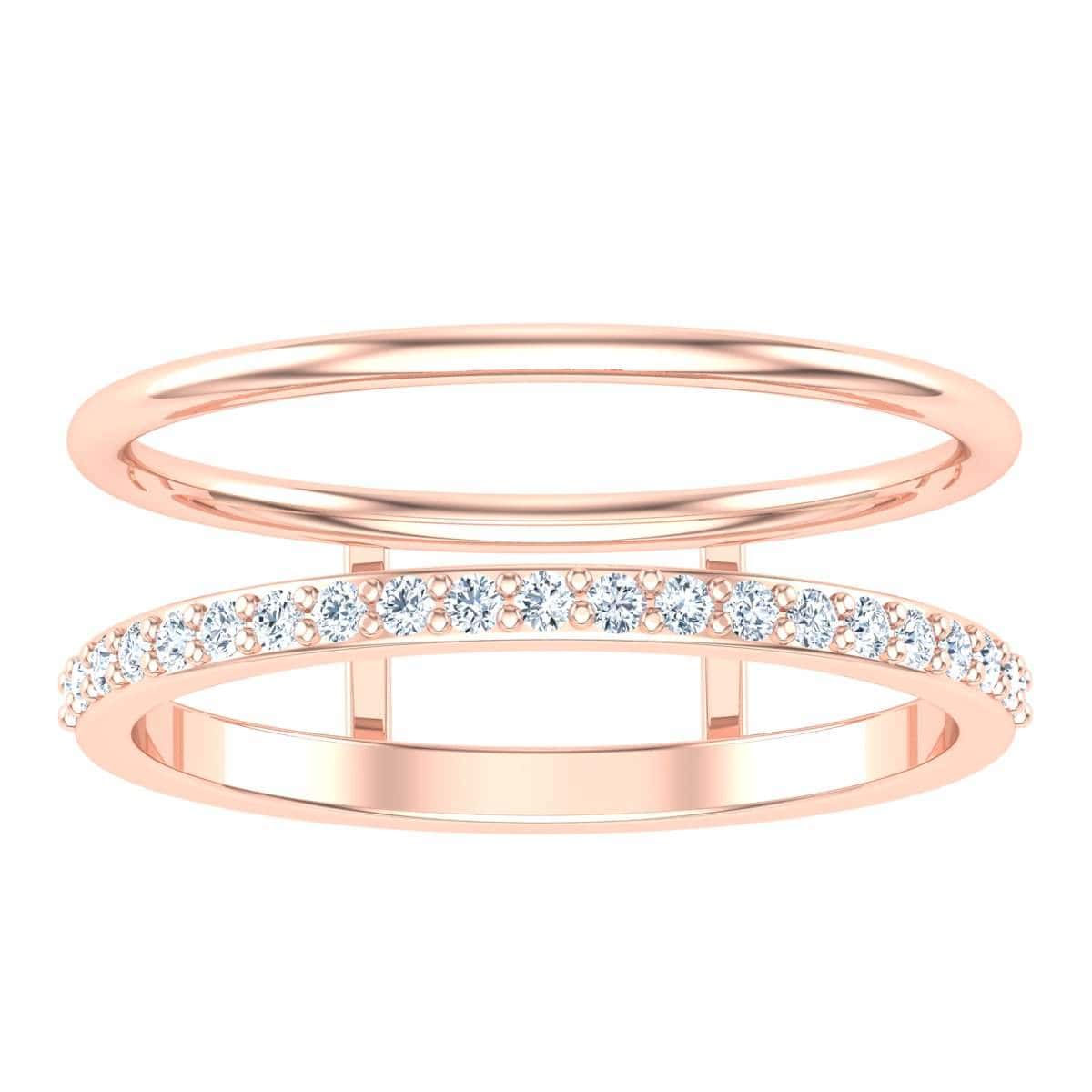 Rose gold curve layer ring with sparkling gemstones.