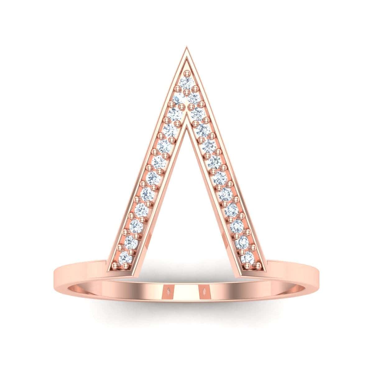 Silver V Ring with crystal accents on a rose gold band.