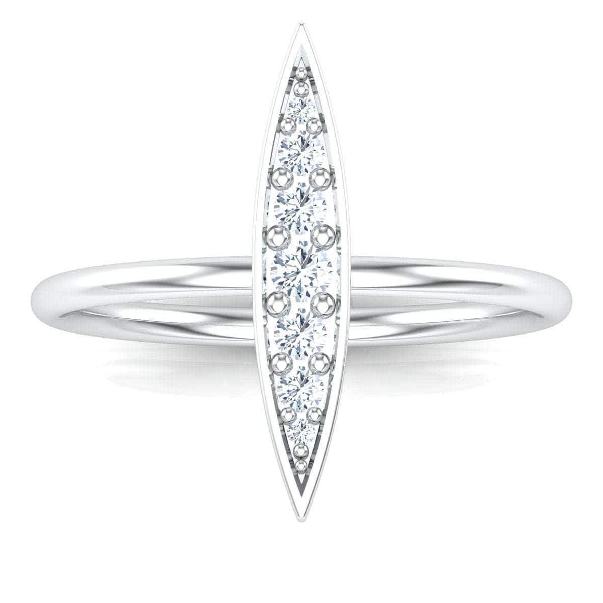 Elegant silver Rice Ring with a sleek, elongated design featuring sparkling stones.