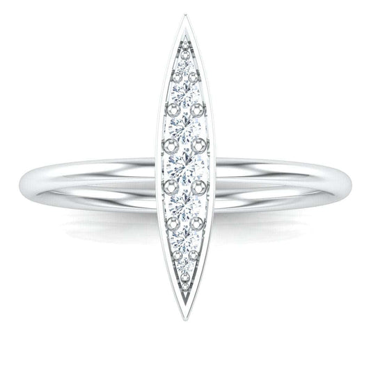 Elegant silver Rice Ring with a sleek, elongated design featuring sparkling stones.