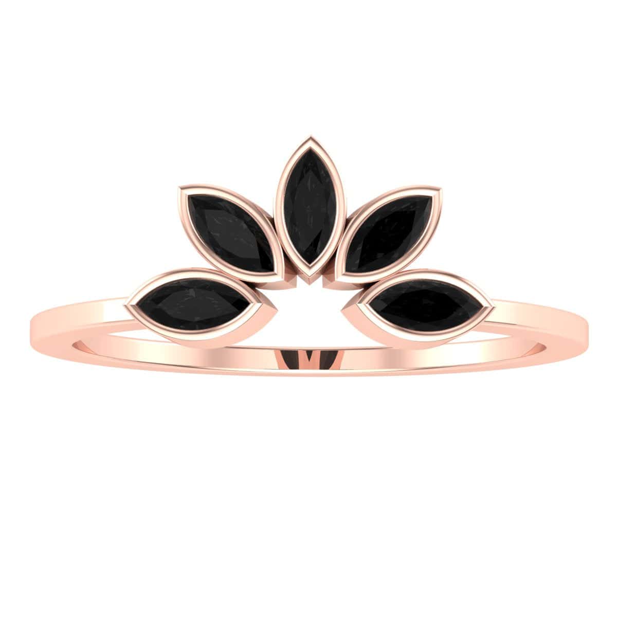 Sunflower Ring with black gemstone petals in a gold band.