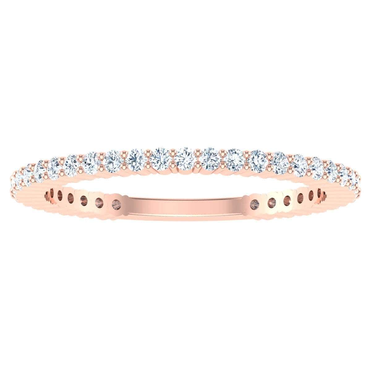 Thin Diamond Line Ring in rose gold with sparkling stones.