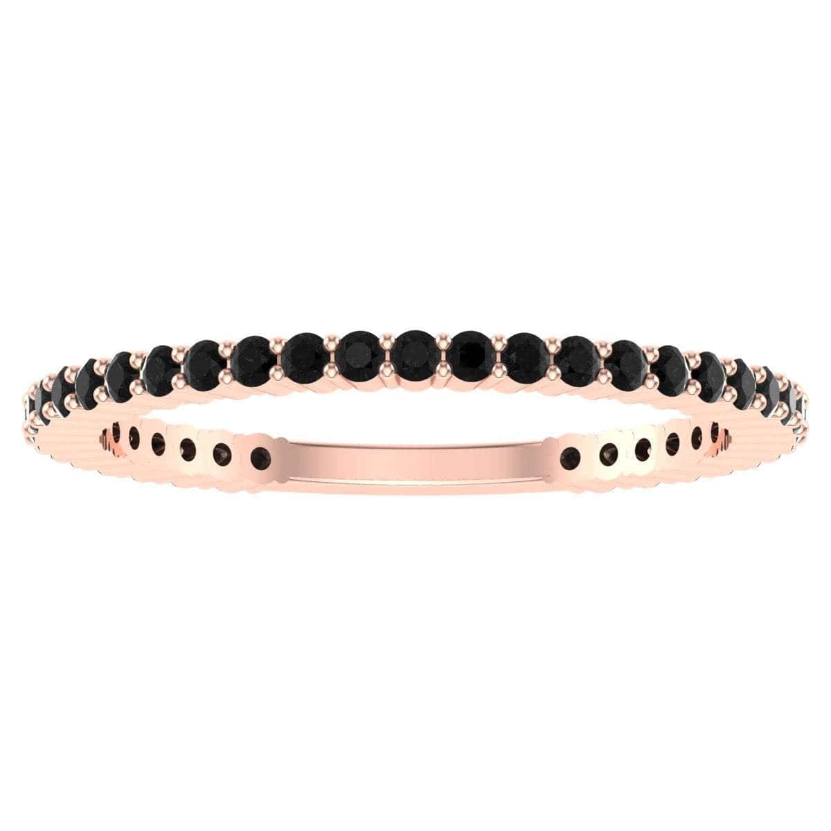 Thin Diamond Line Ring with black stones in rose gold setting.