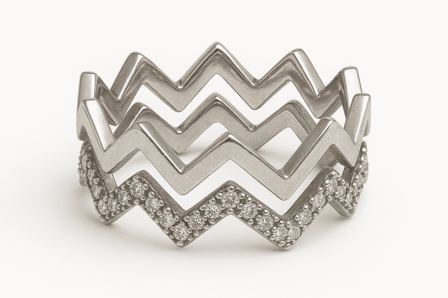 Z Layer Ring with zigzag design and diamond accents.
