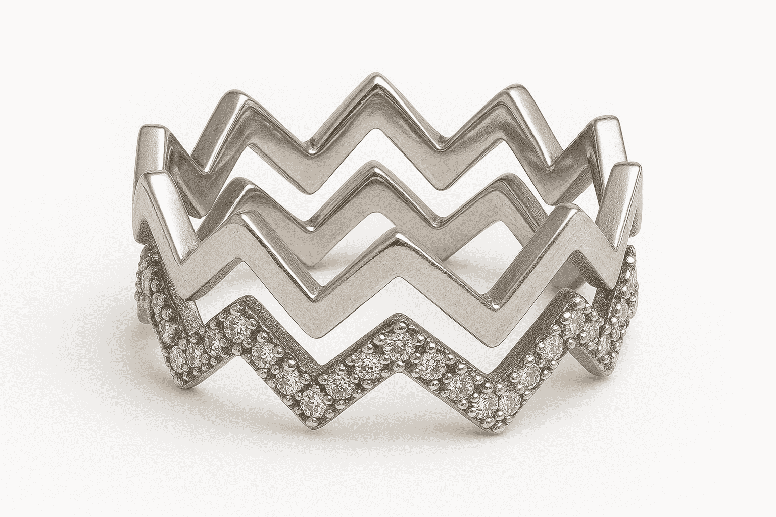 Z Layer Ring with zigzag design and diamond accents.