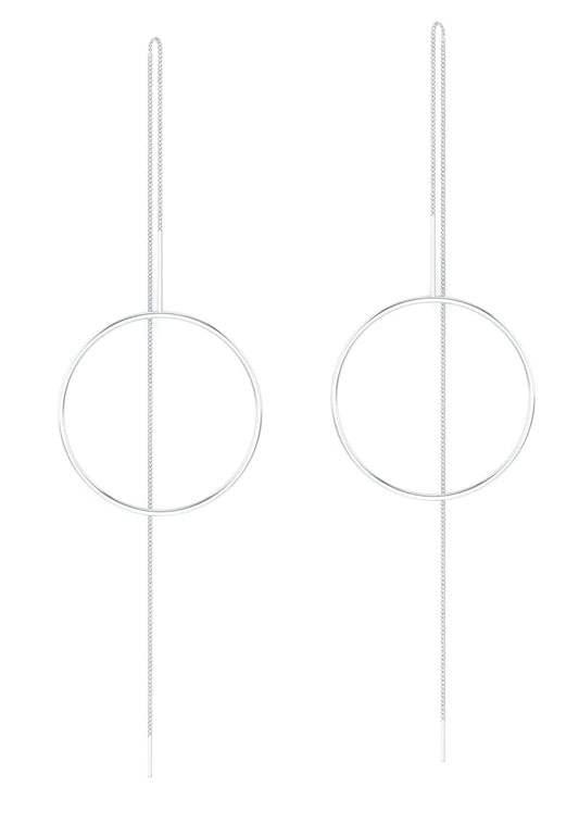 Circle thread earrings with minimalist circular design.
