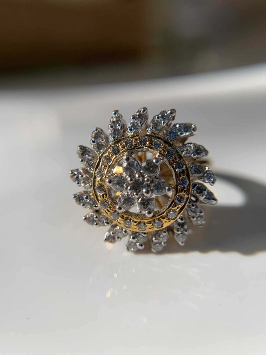 Yellow Cocktail Ring with intricate design and sparkling stones.