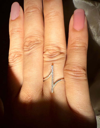 Inferno Ring on woman's finger in natural light.