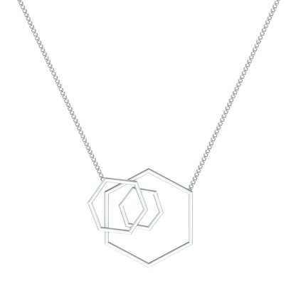 Silver rose pendant necklace on a chain.