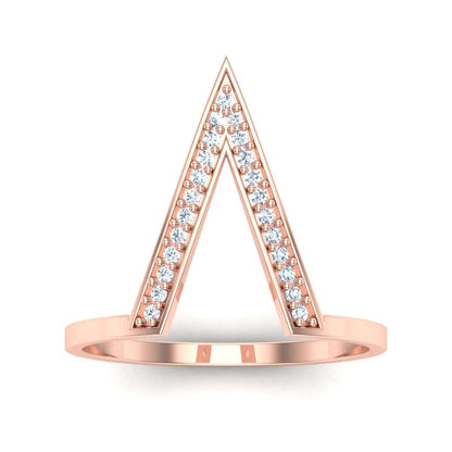 Silver V Ring with crystal accents on a rose gold band.