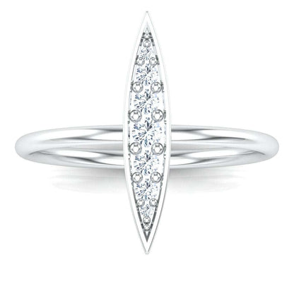 Elegant silver Rice Ring with a sleek, elongated design featuring sparkling stones.