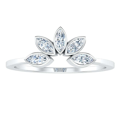 Elegant silver sunflower ring with marquise-cut stones.