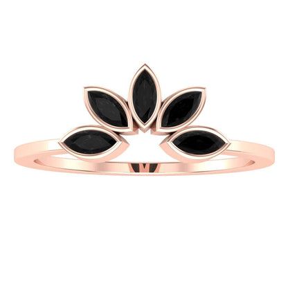 Sunflower Ring with black gemstone petals in a gold band.