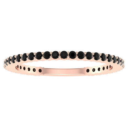 Thin Diamond Line Ring with black stones in rose gold setting.