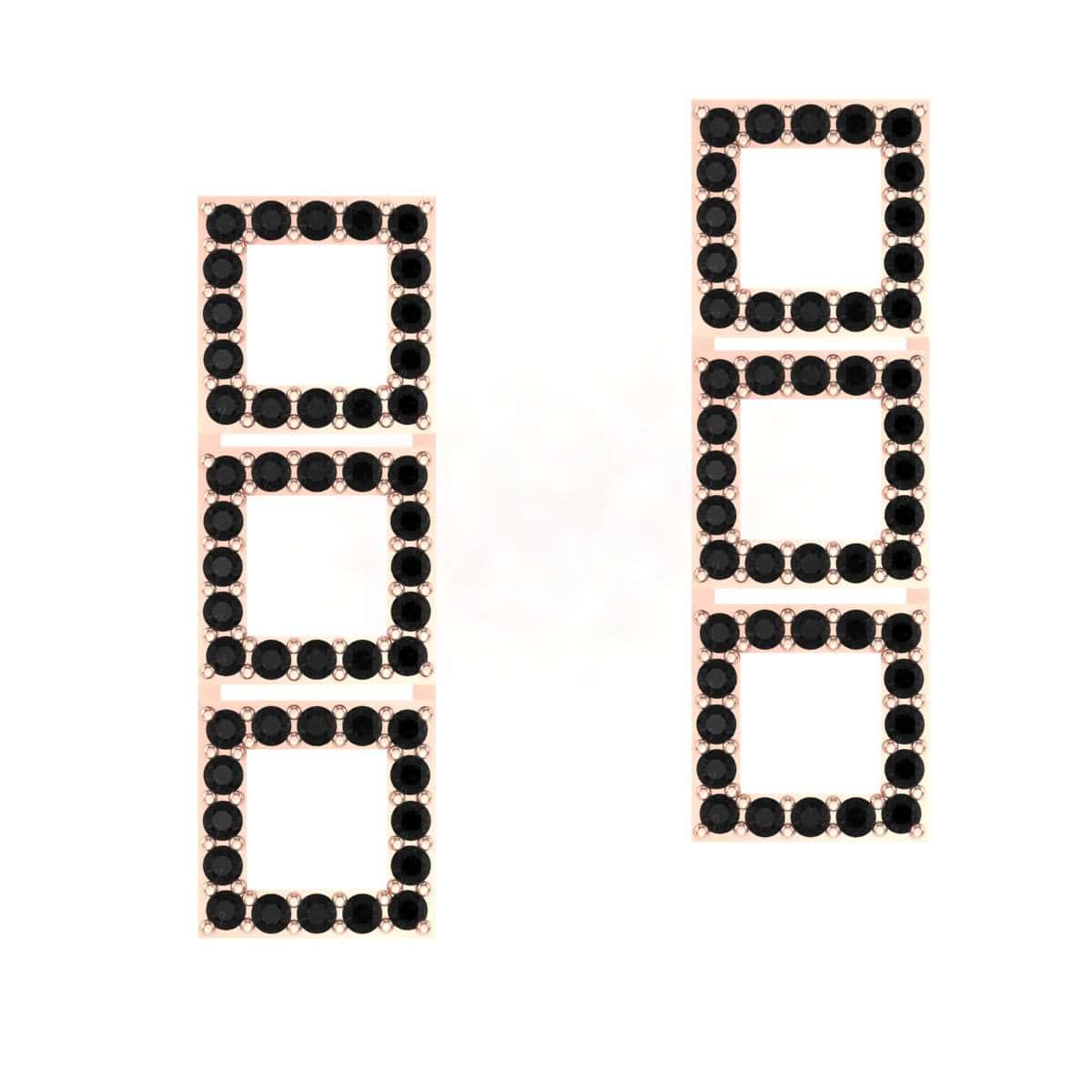 Vertical Triple Square Earring with black gemstone accents.