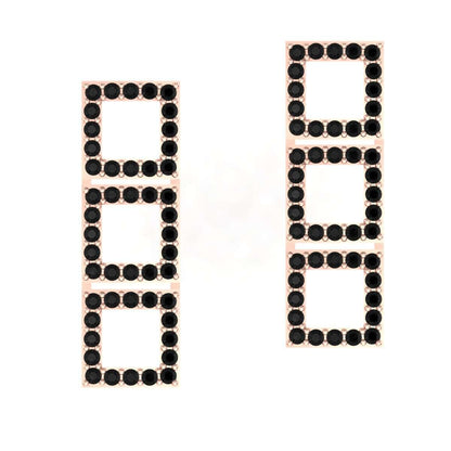 Vertical Triple Square Earring with black gemstone accents.