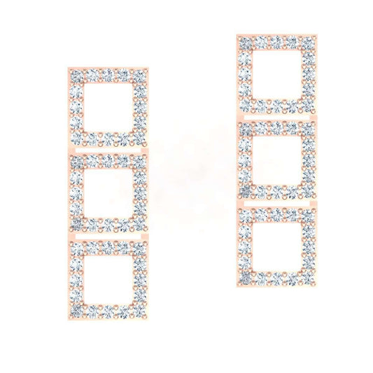 Vertical Triple Square Earring with sparkling design
