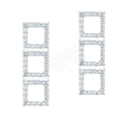 Vertical Triple Square Earring with sparkling stones and geometric design.